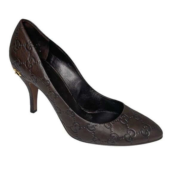 Gucci Chocolate Brown Leather Pumps Horsebit Heel EU 38.5 US 8.5 Made in Italy - Picture 1 of 12